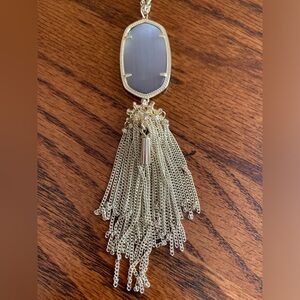 Kendra Scott Rayne Necklace Gray Stone with Gold Chain and Fringe